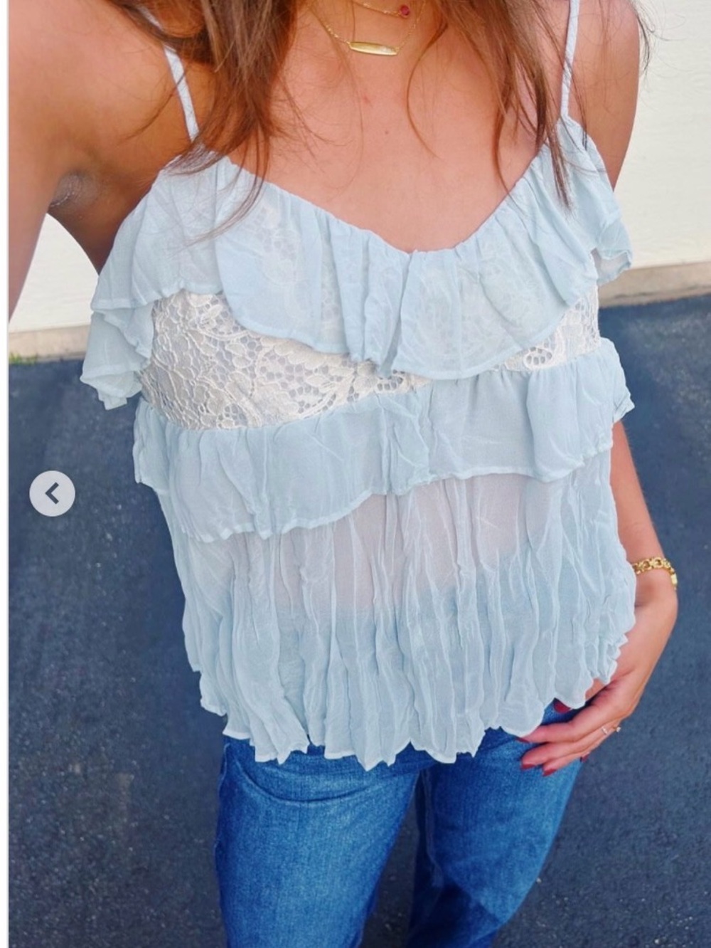 ZARA Lightweight White Ruffle Crochet-Trim Cami Top size small - Picture 3 of 10